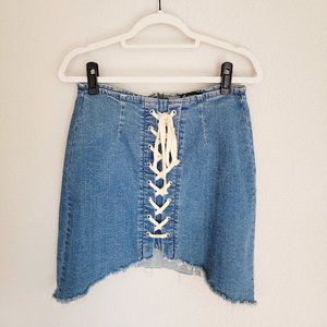 High-waisted Denim Lace Up Skirt